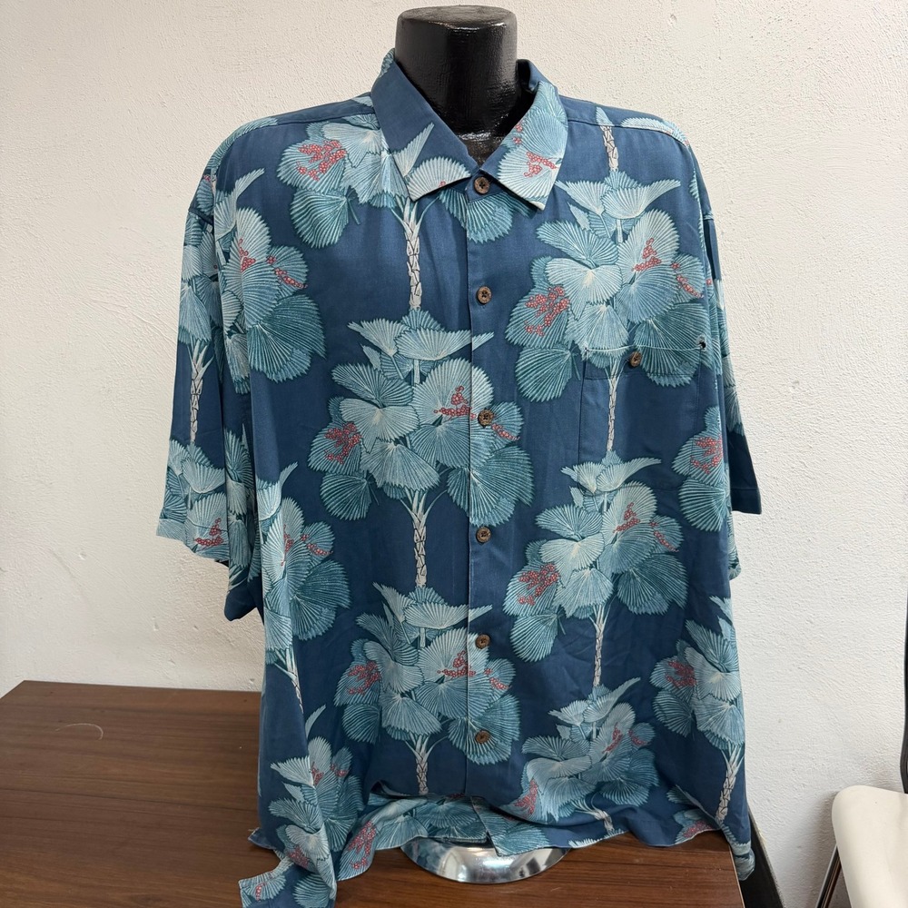 Tommy Bahama Shirt Mens 3XB Blue Heritage Tortola Silk Palm Tropic Hawaiian Camp